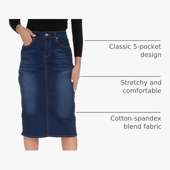 GUANYY High-Waisted Denim Midi Pencil Skirt – XL – Stretch - Picture 2 of 6